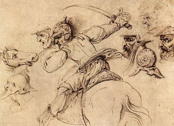 Битва при Ангиари рисунки Леонардо да Винчи