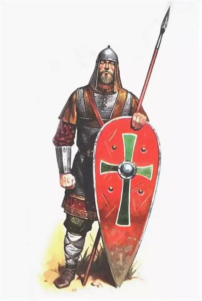 Каплевидный щит воина древней Руси