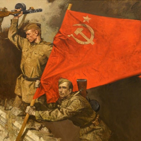 Солдат с красным знаменем