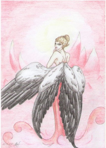 Рисунки ангелов с крыльями цветные