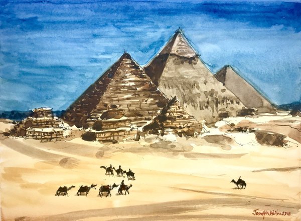 Пирамиды Гизы акварель