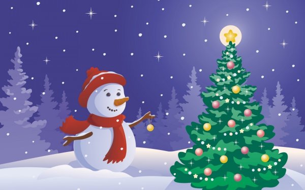 Снеговик с елкой рисунок