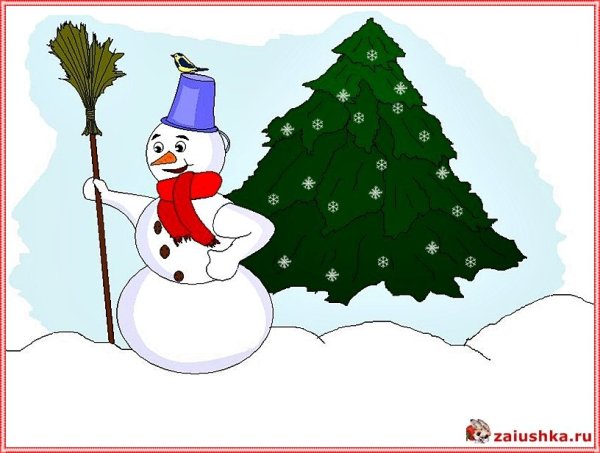 Новогодний рисунок Снеговик и елка