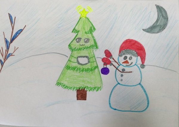 Рисование снеговика с ёлкой