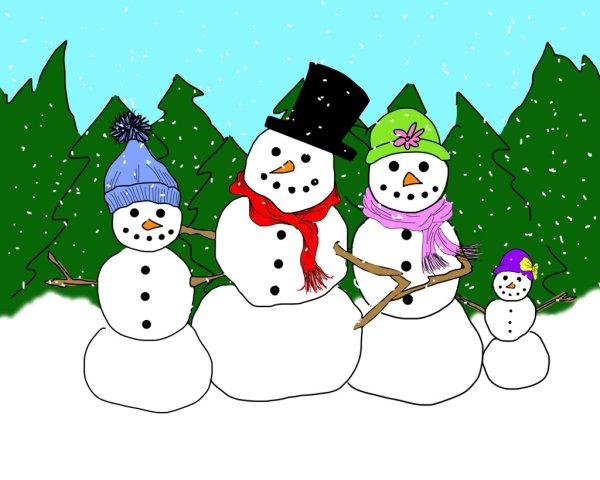 Нарисовать семью снеговиков