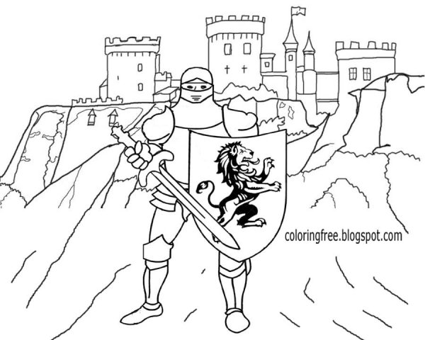 Раскраска замок с рыцарями