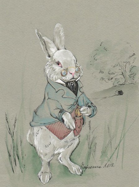 Кролик Алиса в стране чудес акварель