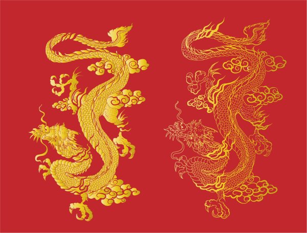 Китайский золотой дракон на Красном фоне