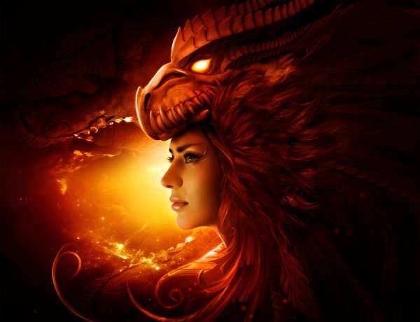 Огненный дракон и девушка