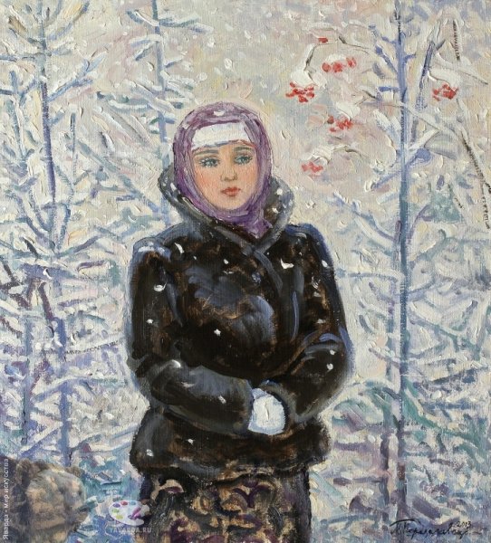 Женщина зимой живопись