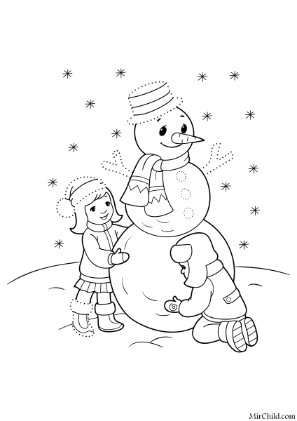 Рисунки зима снеговик и снегурочка