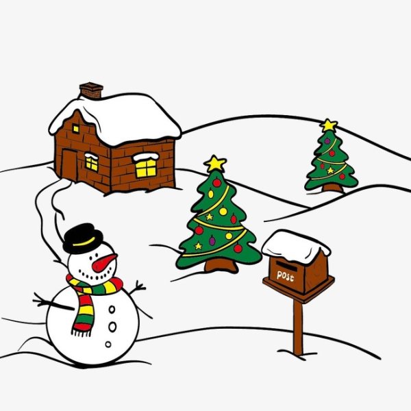Снеговик и домик нарисовать
