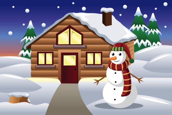Снеговик с домиком и елкой