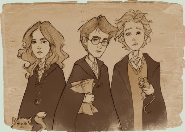 Золотое трио из Гарри Поттера арты