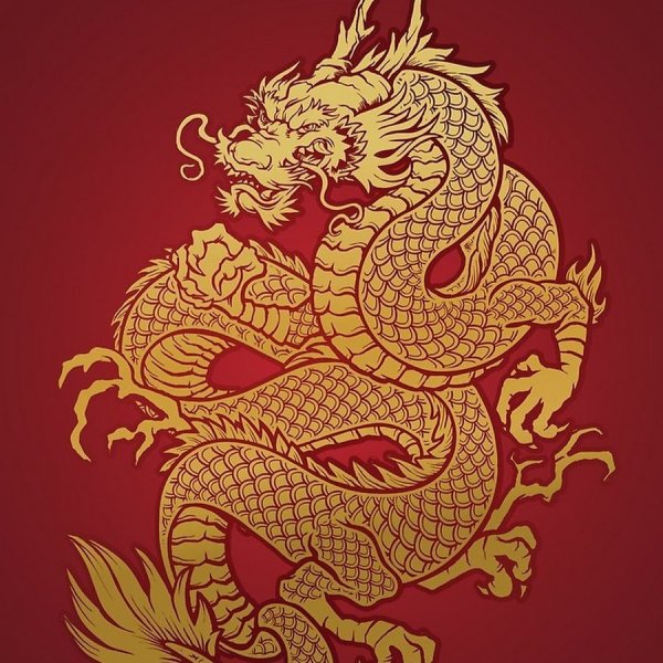Золотой дракон на Красном фоне