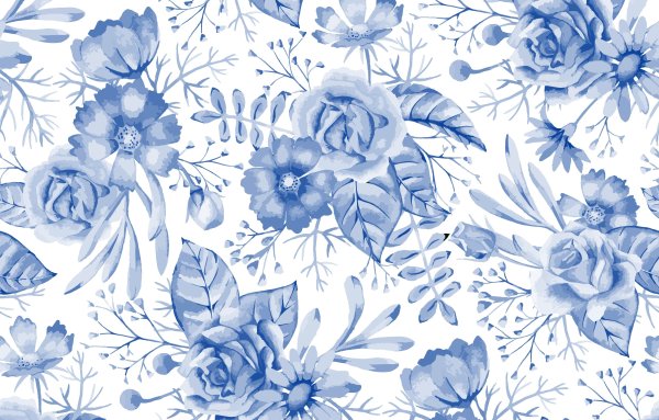 Роспись голубыми цветами на белом фоне