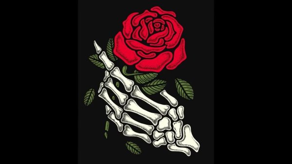 Скелетная рука с розой