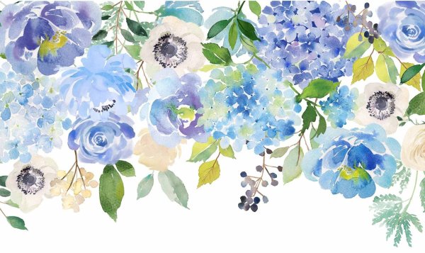 Синие Акварельные цветы