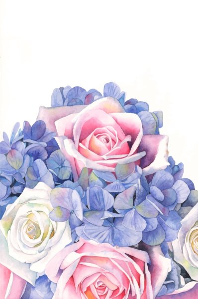 Розово-голубые Акварельные цветы