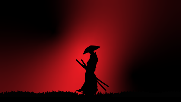 Самурай на фоне красной луны