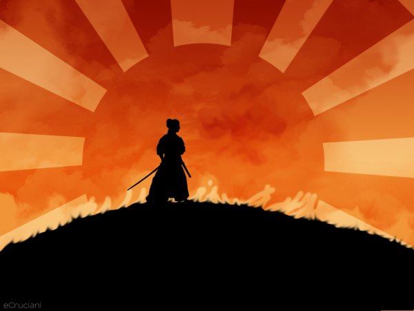 Меч самурая на фоне солнца