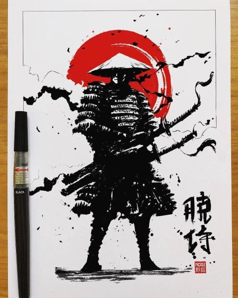 Японский воин Самурай эскизы