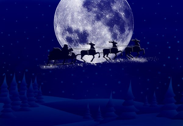 Сани Санта Клауса на фоне Луны