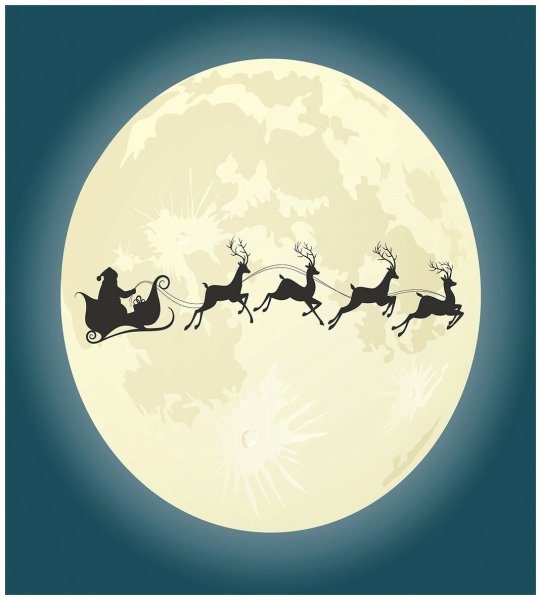 Санта на санях на фоне Луны