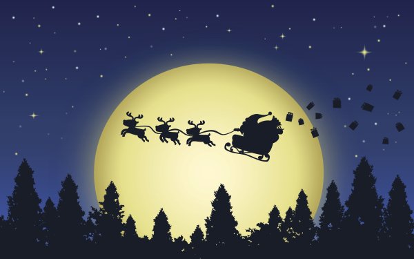 Санта Клаус на оленях на небе Луна