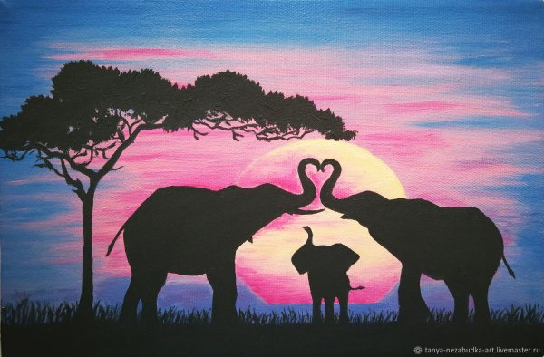 Слоны на фоне заката