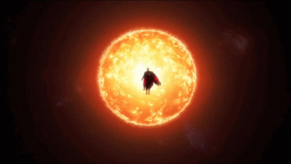 Супермен возле солнца в фильме