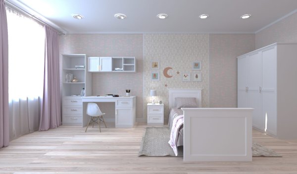 Детская комната с белой мебелью