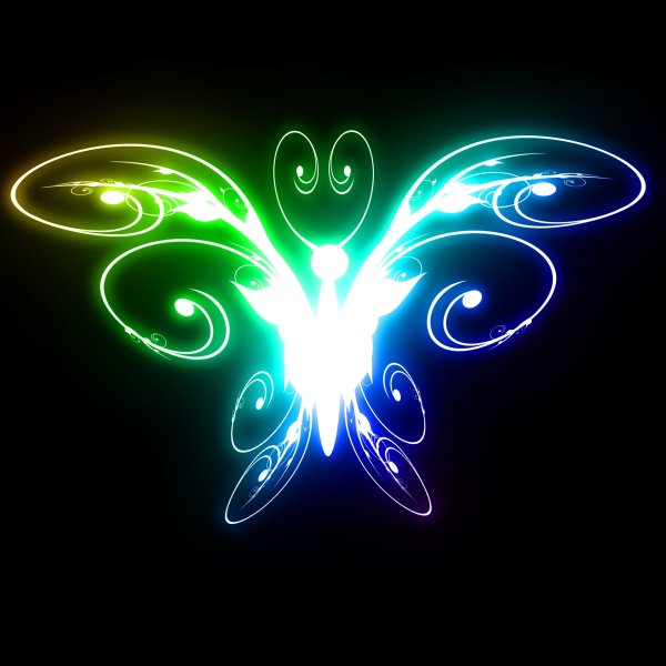 Светящаяся бабочка на черном фоне
