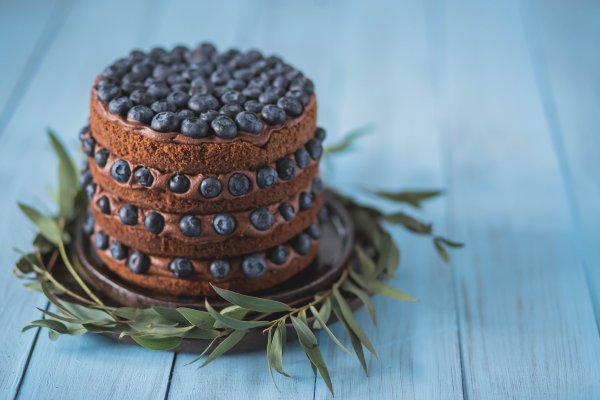 Декор шоколадного торта с черникой