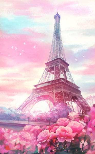 Эйфелева башня в розовых тонах