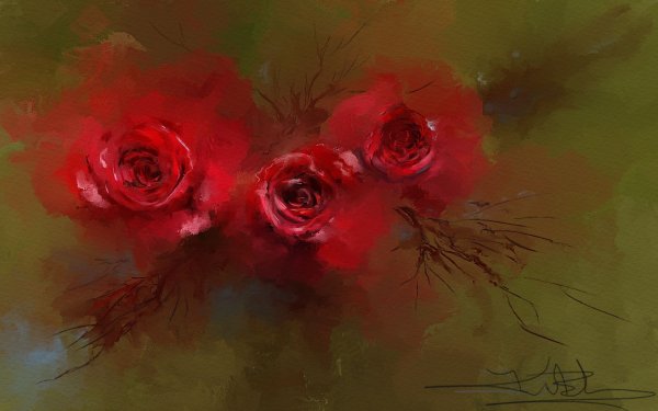 Цветы на красном фоне художников