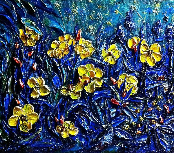 Желтые и синие цветы в живописи