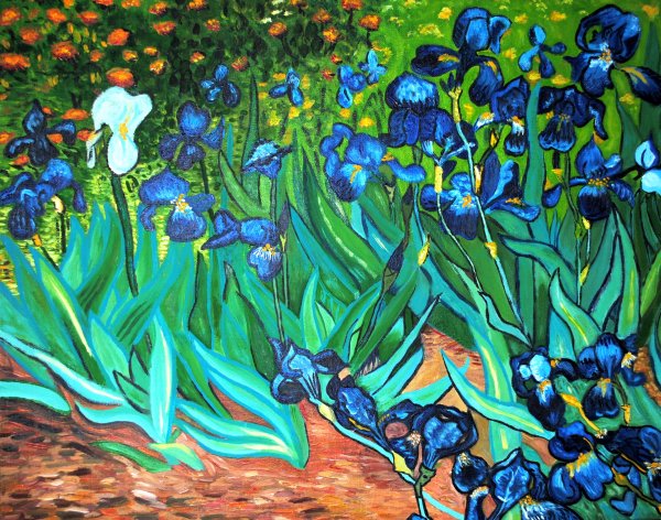 Цветы ван гог на голубом фоне