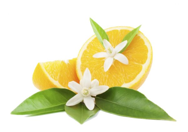 Апельсин с листиком и цветочками