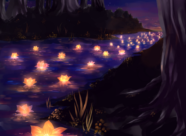 Сказочное озеро ночью