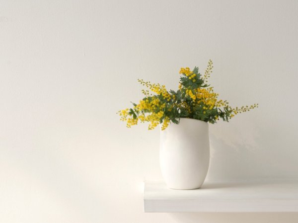 Желтая ваза с цветами