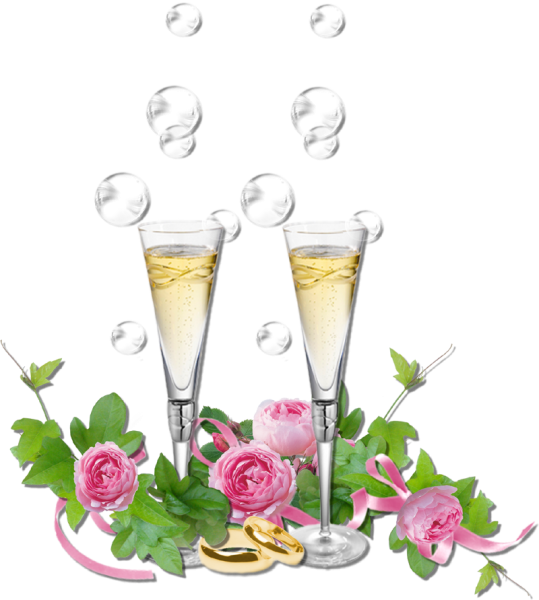 Бокалы с шампанским и цветами