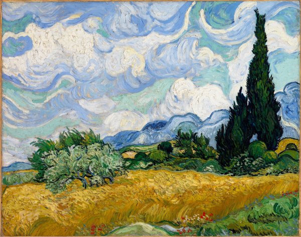 Ван Гога пшеничное поле с кипарисами