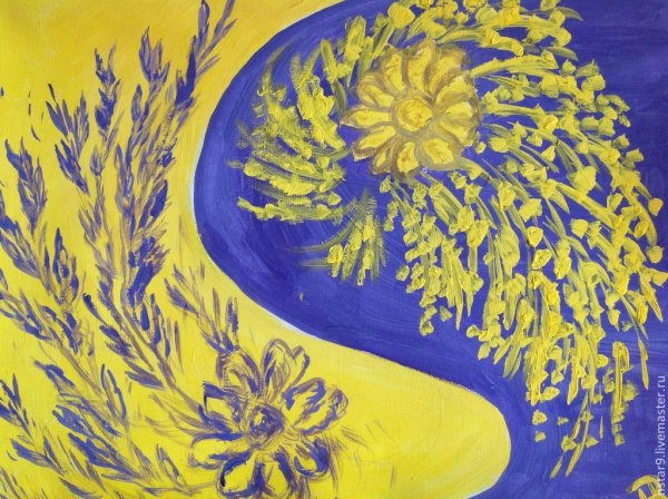 Желтые и синие цветы в живописи