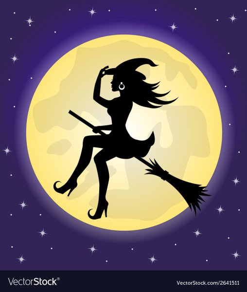 Ведьмочка на фоне луны