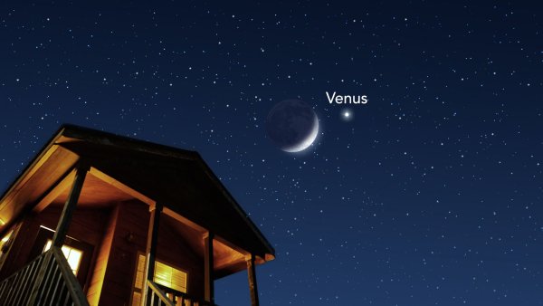 Венера на фоне луны