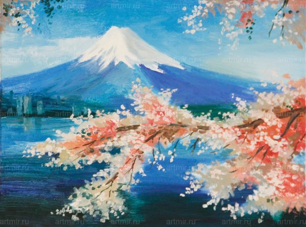 Гора Фудзияма рисунок гуашью