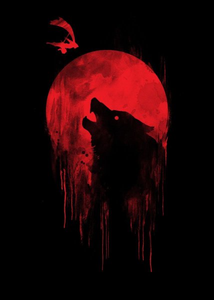 Черный волк на Красном фоне