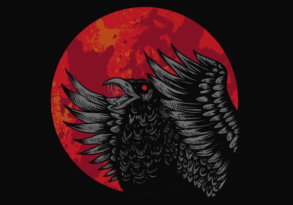 Красный ворон на черном фоне