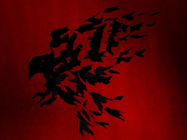 Красный ворон на черном фоне